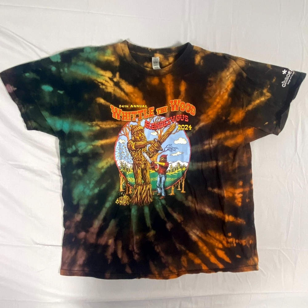Gildan 24th Annual Whittle the Wood Rendezvous T Shirt Men XL Lumberjack Tie Dye